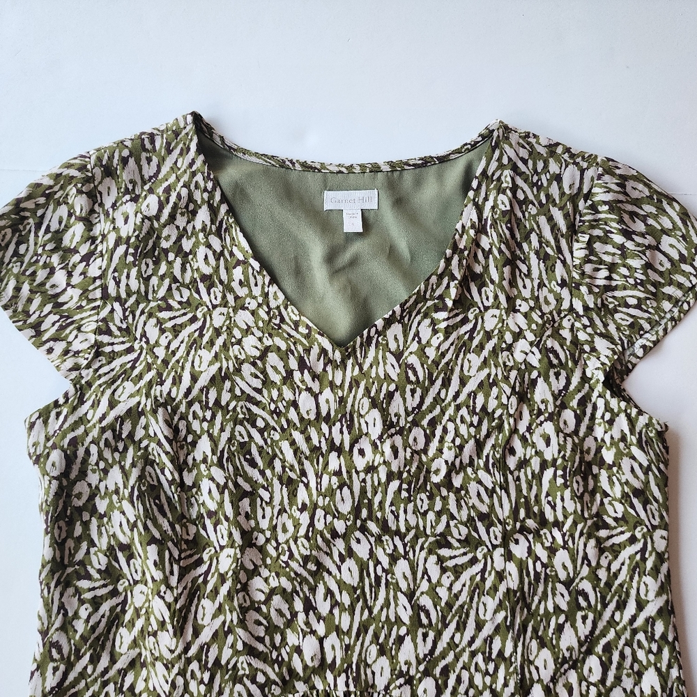 Garnet Hill Floral Olive Green Dress with Pockets Size 4 - Picture 5 of 7